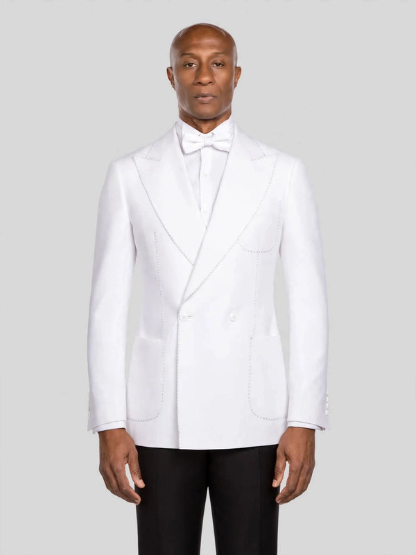 Snow White Pick-Stitch Patch-Pocket Peak-Lapel Double-Breasted Tuxedo Jacket - cover