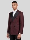 Burgundy Black Houndstooth Satin Peak-Lapel Double-Breasted Tuxedo Jacket 03