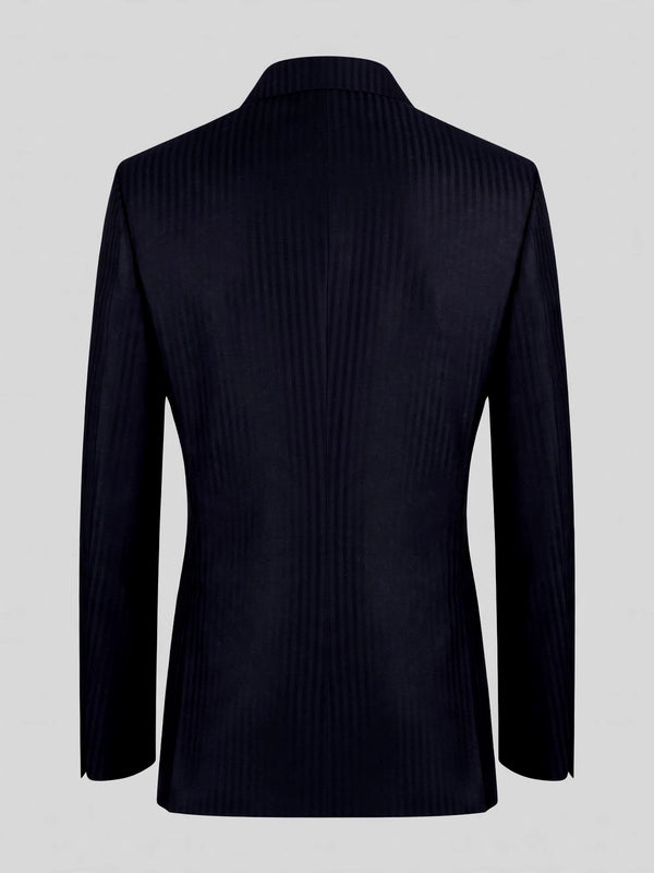 Midnight Navy Shadow-Stripe Peak-Lapel Double-Breasted Suit Jacket 09