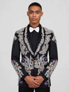 Onyx Silver Gem-Floral Shawl-Collar Tuxedo Jacket 05