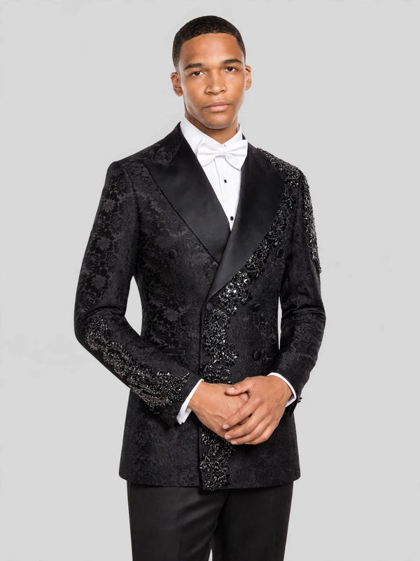 Onyx Silver Jet Diagonal Peak-Lapel Double-Breasted Tuxedo Jacket 03