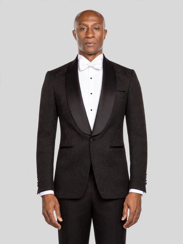 Onyx Textured Satin Shawl-Collar Tuxedo Jacket - cover