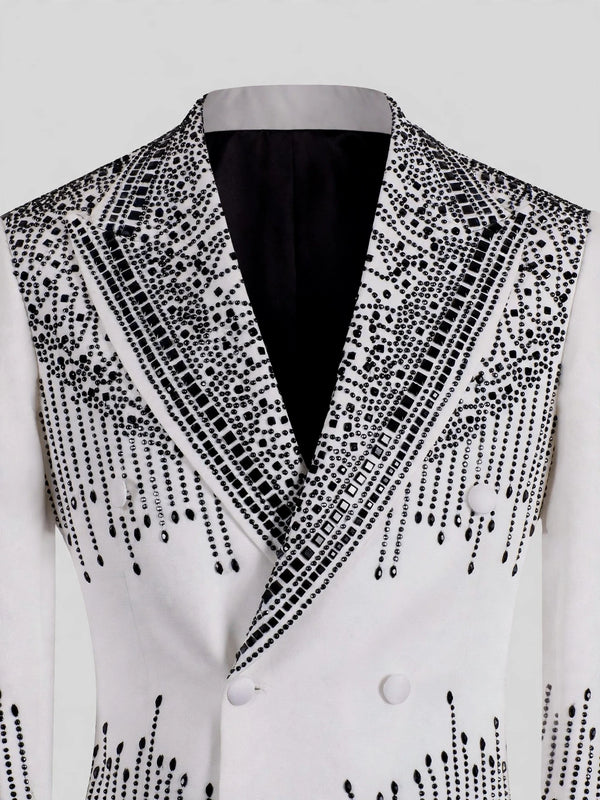 Ivory Jet Bead-Cascade Peak-Lapel Double-Breasted Tuxedo Jacket 08