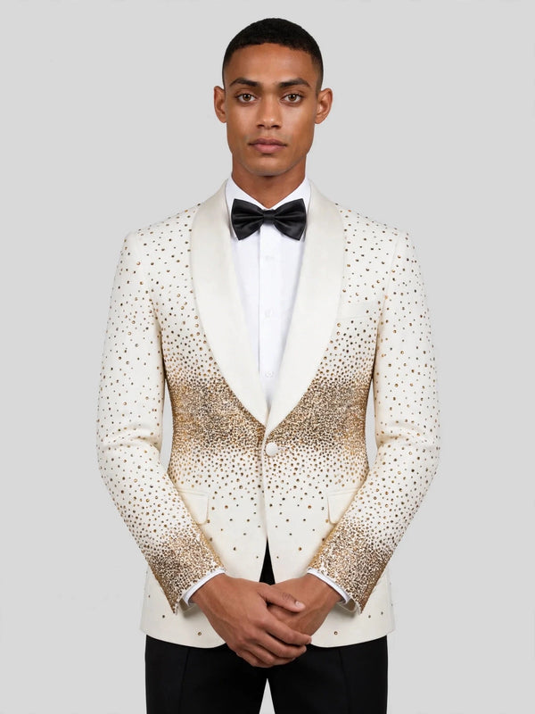 Ivory Gold Gradient Crystal-Dot Shawl-Collar Tuxedo Jacket 02