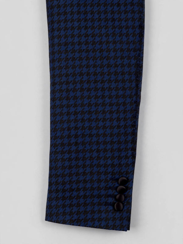 Navy Black Houndstooth Satin Peak-Lapel Double-Breasted Tuxedo Jacket 10