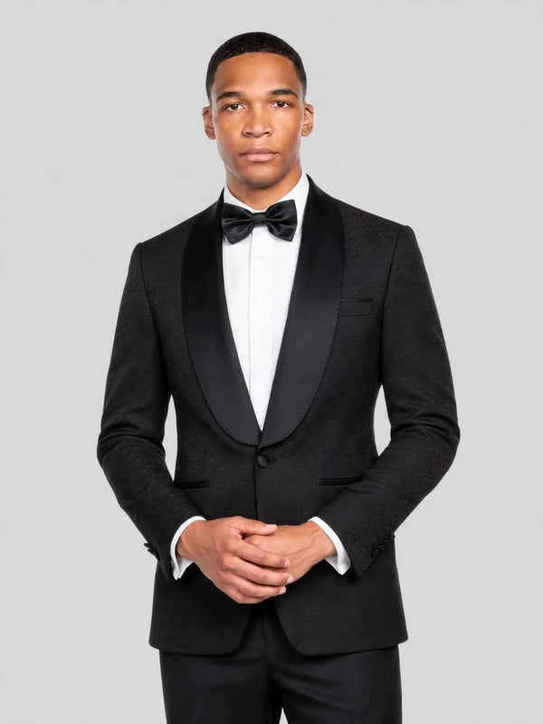 Onyx Textured Satin Shawl-Collar Tuxedo Jacket 02