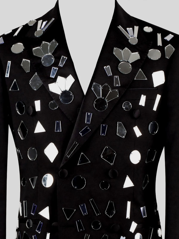 Onyx Geometric Mirror-Scatter Peak-Lapel Double-Breasted Tuxedo Jacket 08