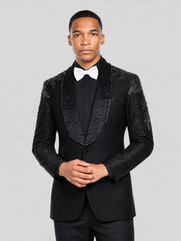 Onyx Jet Beaded-Swirl Shawl-Collar Tuxedo Jacket 05