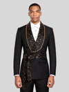 Onyx Gold Crystal Belted Shawl-Collar Double-Breasted Tuxedo Jacket 03