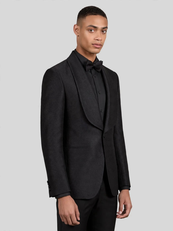 Onyx Diamond-Texture Shawl-Collar Tuxedo Jacket 06