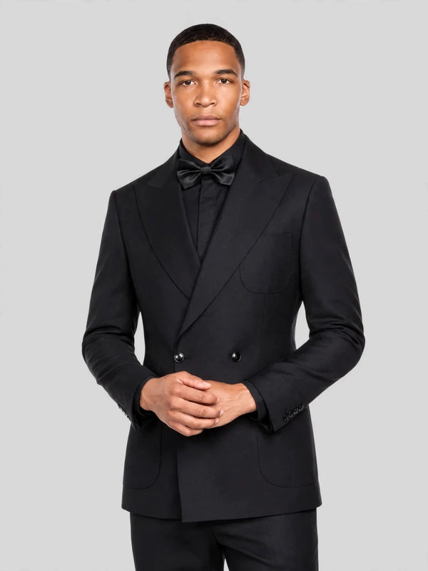 Onyx Patch-Pocket Two-Button Peak-Lapel Double-Breasted Tuxedo Jacket 06