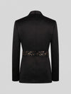 Onyx Gold Crystal Belted Shawl-Collar Double-Breasted Tuxedo Jacket 09