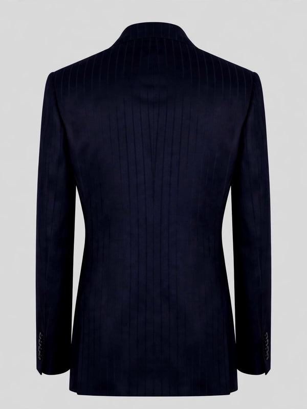 Deep Midnight Navy Pinstripe Six-Button Peak-Lapel Double-Breasted Suit Jacket 09