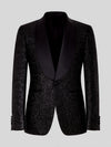Onyx Glitter-Tweed Satin Shawl-Collar Single-Button Tuxedo Jacket 07
