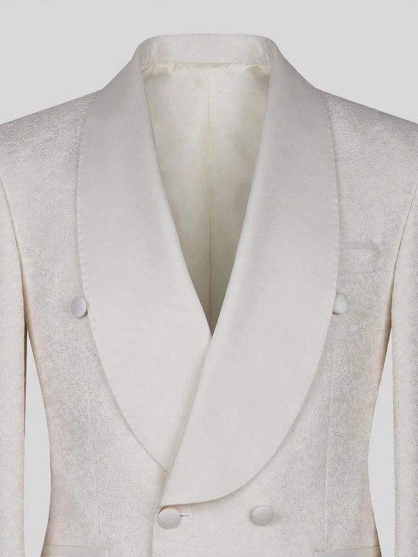 Ivory Textured Satin Shawl-Collar Double-Breasted Tuxedo Jacket 08