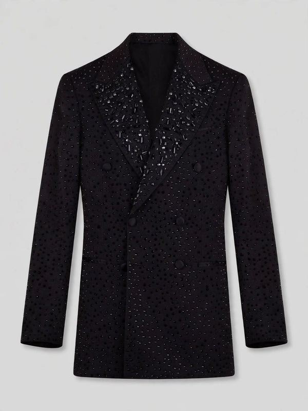Onyx Jet Crystal-Dot Peak-Lapel Double-Breasted Tuxedo Jacket 07