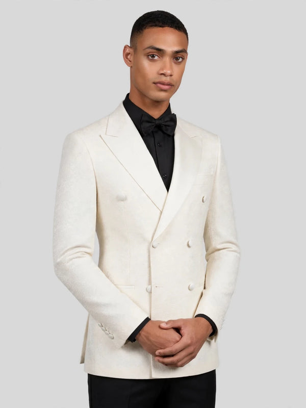 Cream Satin-Faced Peak-Lapel Six-Button Double-Breasted Tuxedo Jacket 06