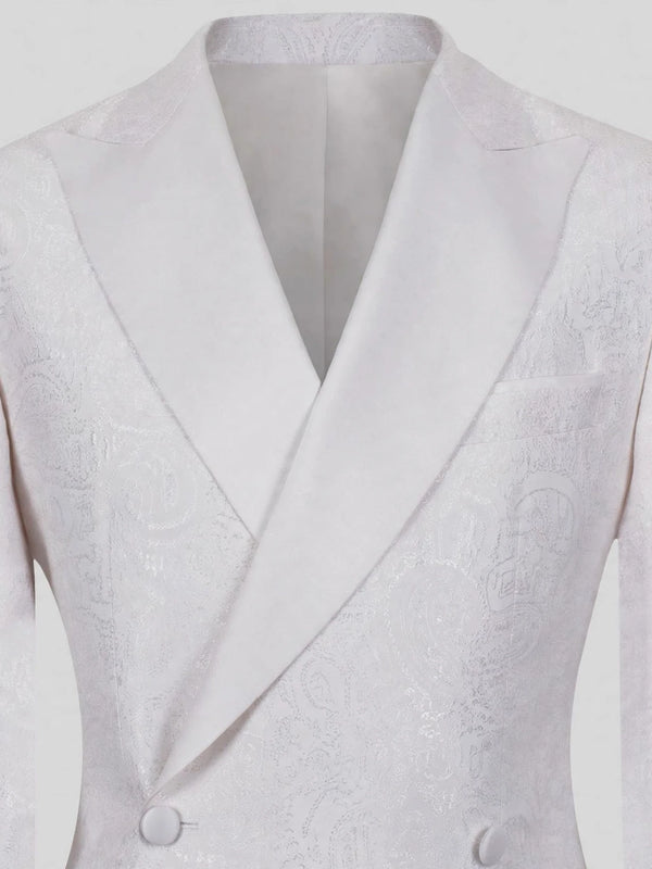 Snow White Paisley-Jacquard Satin Peak-Lapel Two-Button Double-Breasted Tuxedo Jacket 08