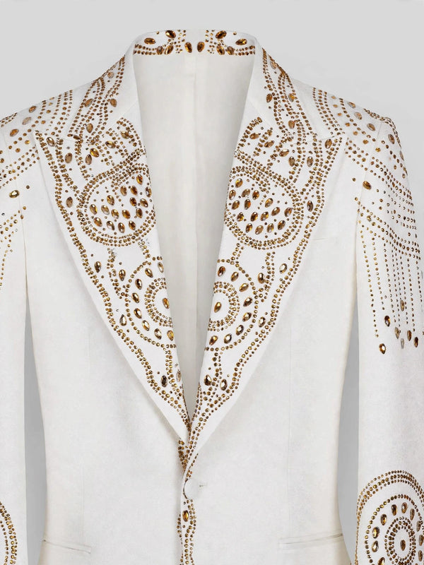 Ivory Gold Crystal Medallion Peak-Lapel Tuxedo Jacket 08