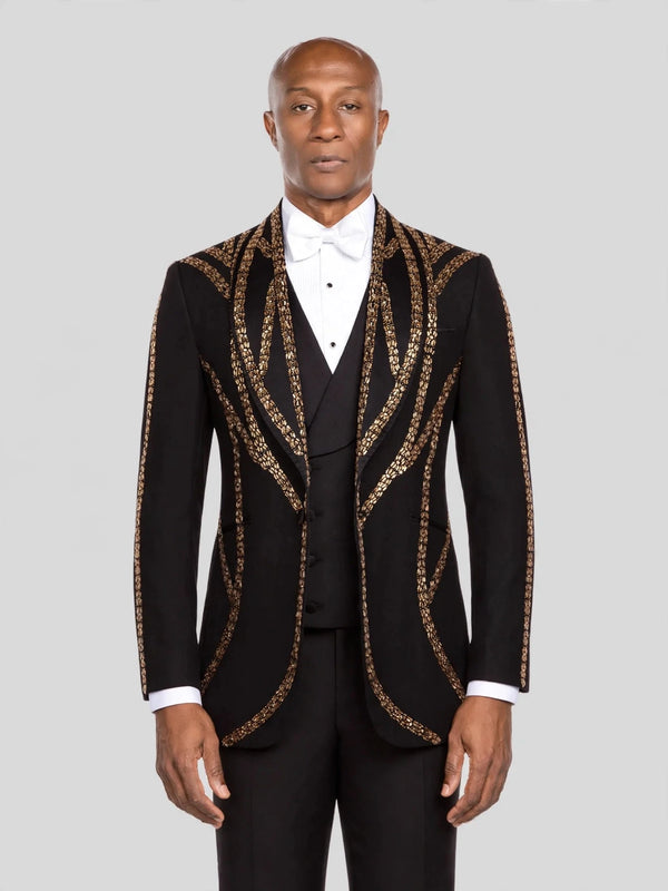 Onyx Gold Sequin Wave Peak-Lapel Tuxedo Jacket - cover
