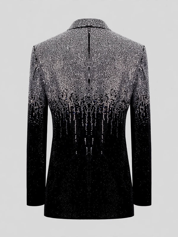 Onyx Silver Ombre Crystal Peak-Lapel Double-Breasted Tuxedo Jacket 09