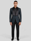 Slate Grey Diamond-Texture Satin Shawl-Collar Tuxedo Jacket 04