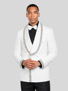 Ivory Silver Crystal-Trim Shawl-Collar Double-Breasted Tuxedo Jacket 05