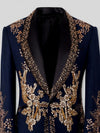 Midnight Navy Gold Crystal Floral Shawl-Collar Tuxedo Jacket 08