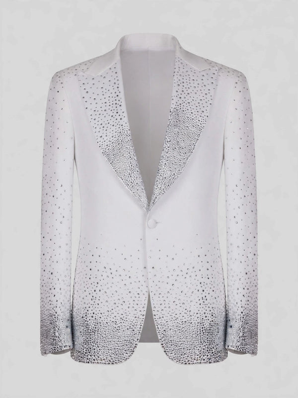 Ivory Silver Crystal Gradient Peak-Lapel Tuxedo Jacket 07