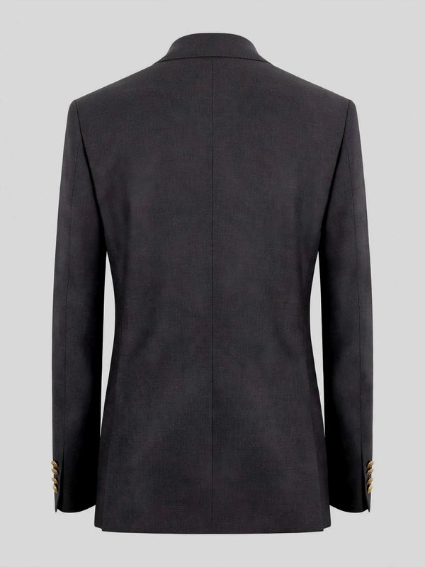 Charcoal Grey Gold-Button Slant-Flap Peak-Lapel Double-Breasted Suit Jacket 09