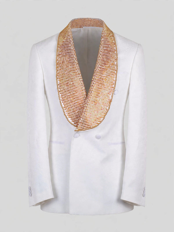 Ivory Amber Crystal-Mesh Shawl-Collar Double-Breasted Tuxedo Jacket 07