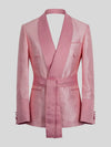 Blush Pink Silver-Speckle Satin Sash-Belt Shawl-Collar Tuxedo Jacket 07