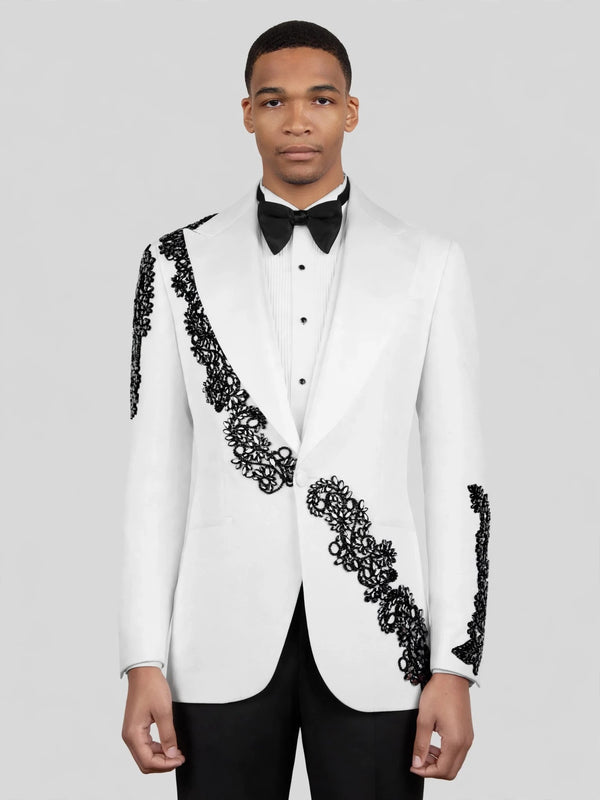 Ivory Noir Lace Tuxedo Jacket 02
