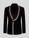 Onyx Gold Laurel-Leaf Crystal Shawl-Collar Double-Breasted Tuxedo Jacket 07