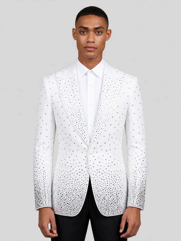 Ivory Silver Crystal Gradient Peak-Lapel Tuxedo Jacket 01