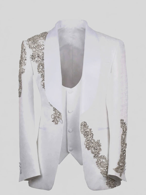 Ivory Crystal Shawl-Collar Tuxedo Jacket 07