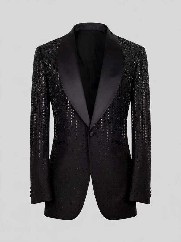 Onyx Silver Rain-Dot Shawl-Collar Tuxedo Jacket 07