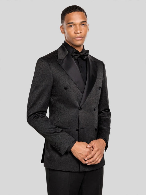 Onyx Grain-Textured Satin Peak-Lapel Double-Breasted Tuxedo Jacket 06