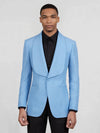 Sky Blue Diamond-Texture Shawl-Collar Tuxedo Jacket 04