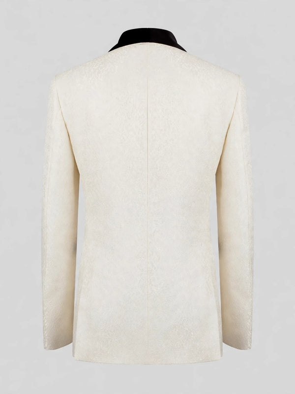 Ivory Grain-Jacquard Black Velvet Shawl-Collar Double-Breasted Tuxedo Jacket 09