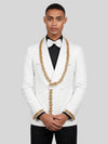 Ivory Gold Crystal-Trim Shawl-Collar Double-Breasted Tuxedo Jacket 05