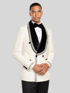 Cream Silver Crystal Velvet Shawl-Collar Double-Breasted Tuxedo Jacket 02