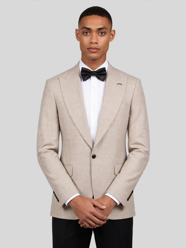 Oatmeal Single-Button Peak-Lapel Suit Jacket 02