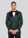 Forest Green Houndstooth Satin Peak-Lapel Six-Button Double-Breasted Tuxedo Jacket 02