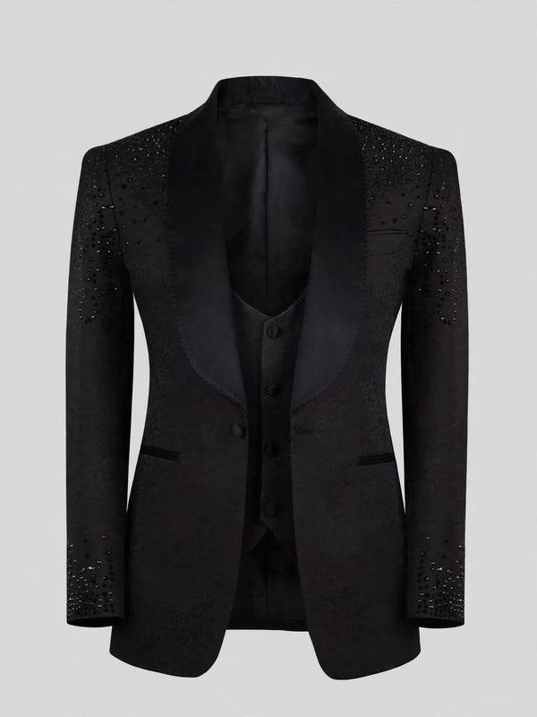 Onyx Jet Scatter Shawl-Collar Tuxedo Jacket 07