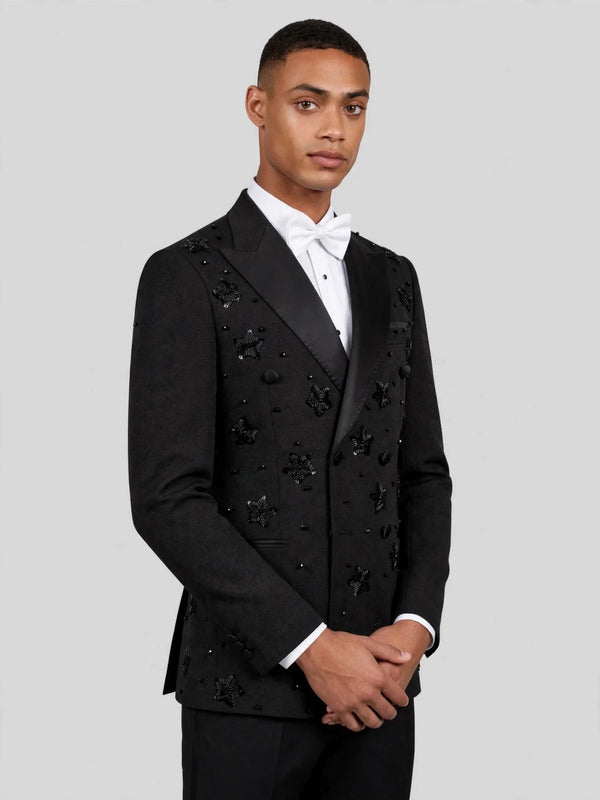 Onyx Jet Star-Bead Peak-Lapel Double-Breasted Tuxedo Jacket 03