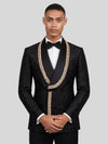 Onyx Gold Laurel-Leaf Crystal Shawl-Collar Double-Breasted Tuxedo Jacket 02