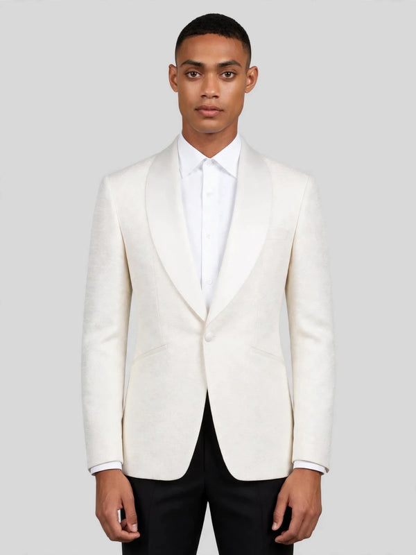 Ivory Slant-Pocket Satin Shawl-Collar Tuxedo Jacket 01