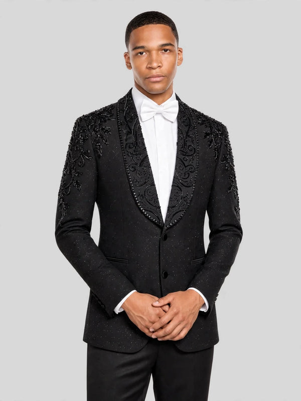 Onyx Jet Beaded-Swirl Shawl-Collar Tuxedo Jacket 03