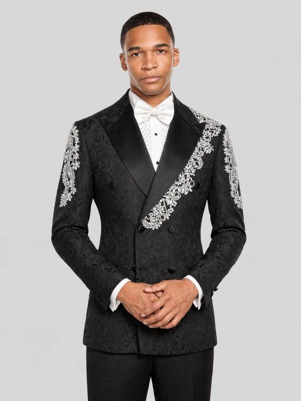 Onyx Silver Crystal Double-Breasted Tuxedo Jacket 03